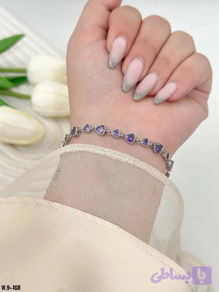 دستبند جواهری نقره زنانه طرح قلب عیار925 مدلSv1091