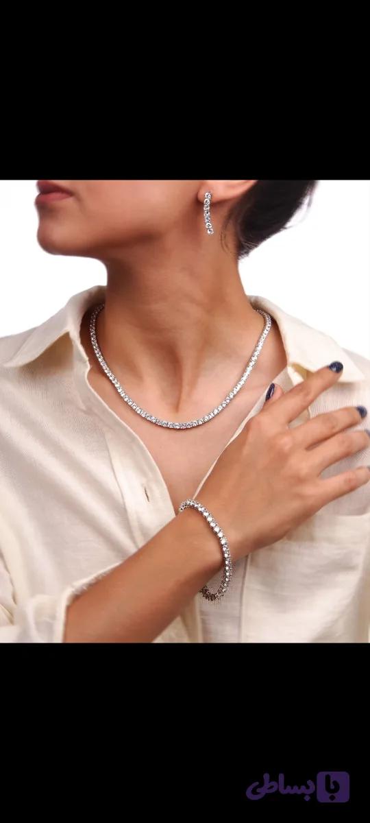 سرویس جواهری نقره تنیسی مدلSv1178،رنگ‌سفید عیار925