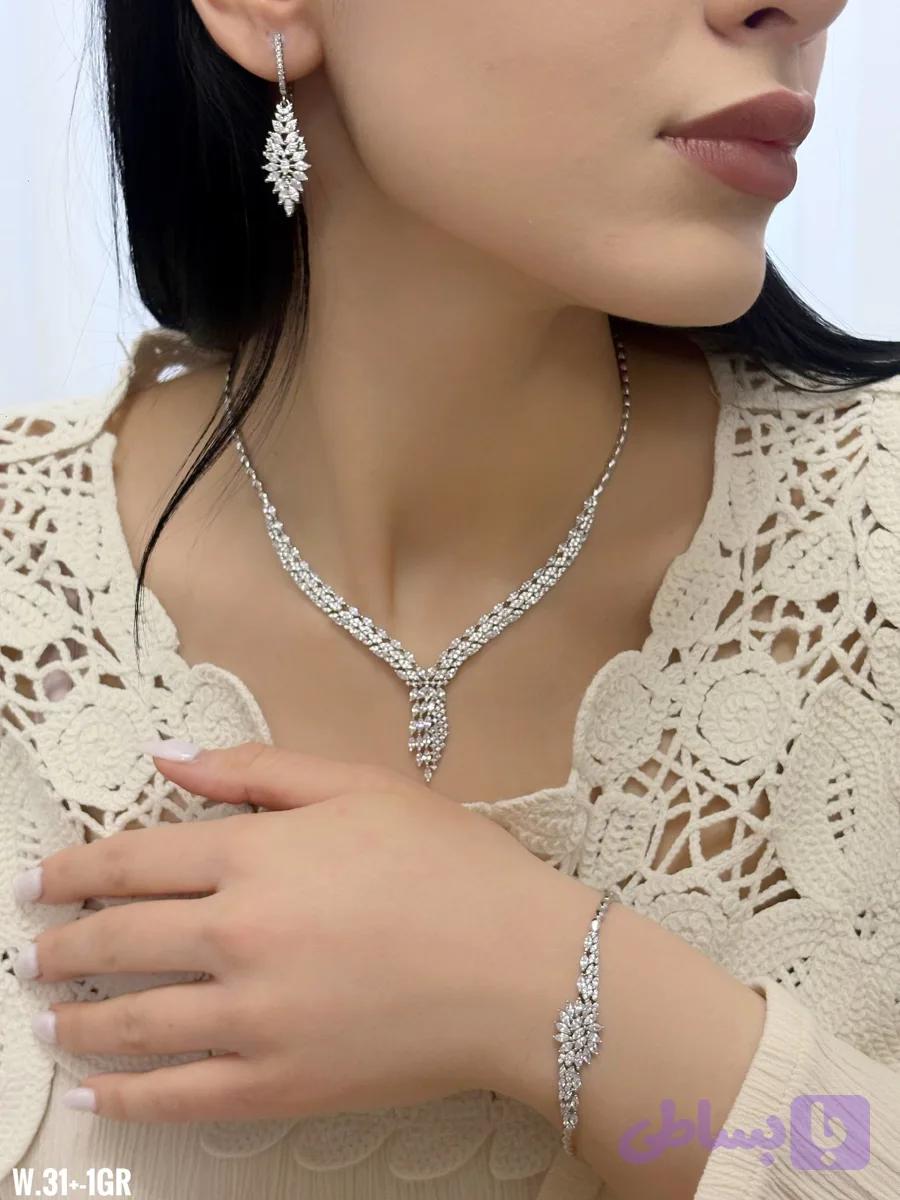 سرویس جواهری نقره ایتالیایی مدلSv1311،رنگ سفید عیار925