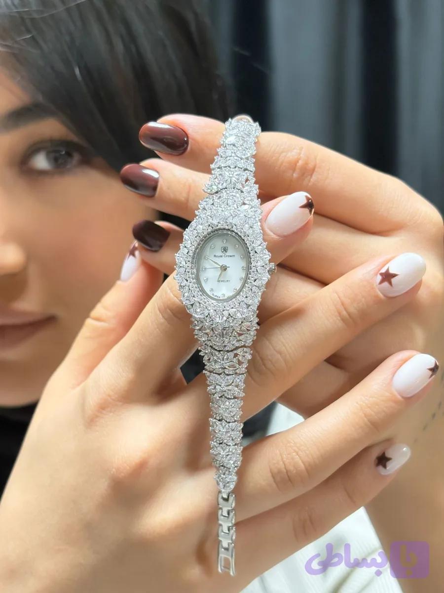 ساعت جواهری نقره زنانه موتور اصل ژاپن ،رنگ سفید عیار925