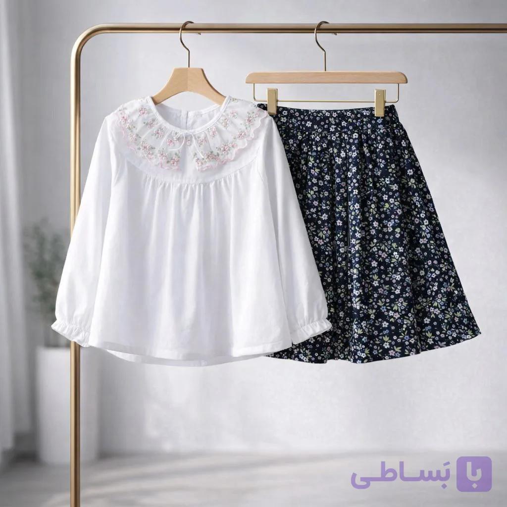 ست دخترانه عیدانه شومیز دامن بهاری لنین
