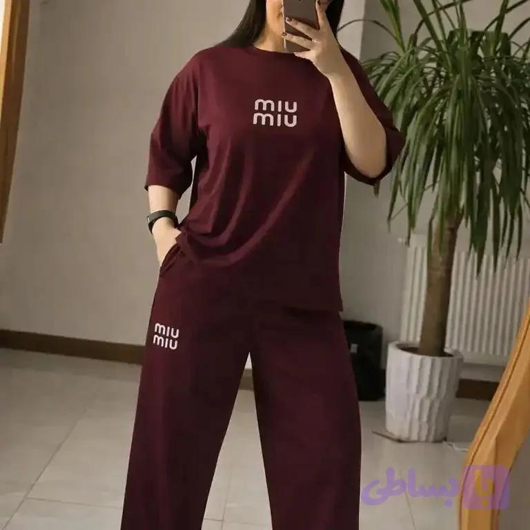 ست تیشرت شلوار miu miu گلکسی پنبه