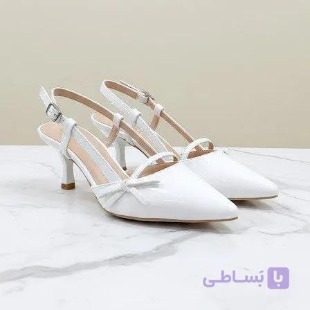 کفش مجلسی زنانه سفید پاپیونی پاشنه 5 سانت
