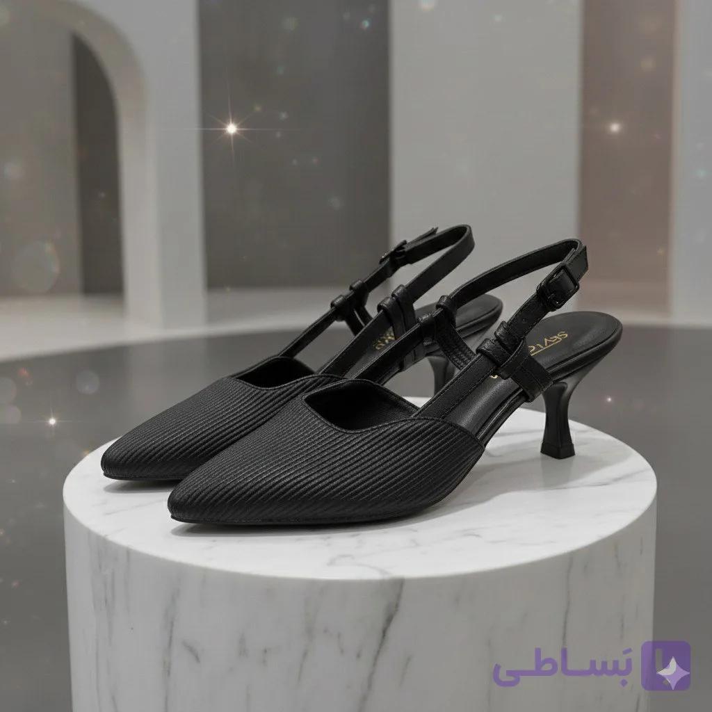 کفش مجلسی زنانه مدل گره ای پاشنه 5 سانت ساتن خطی