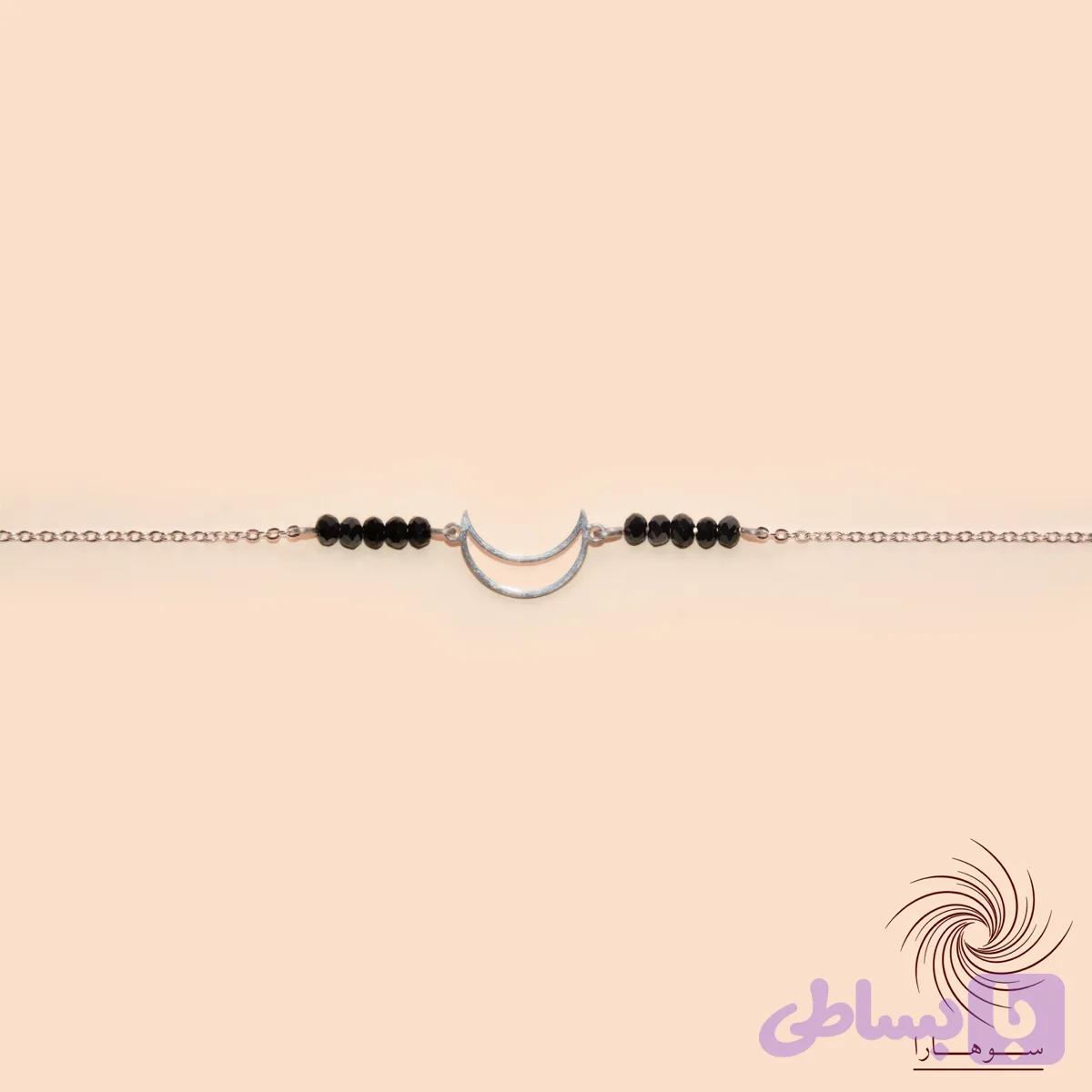 دستبند نقره‌ای استیل پلاک ماه
