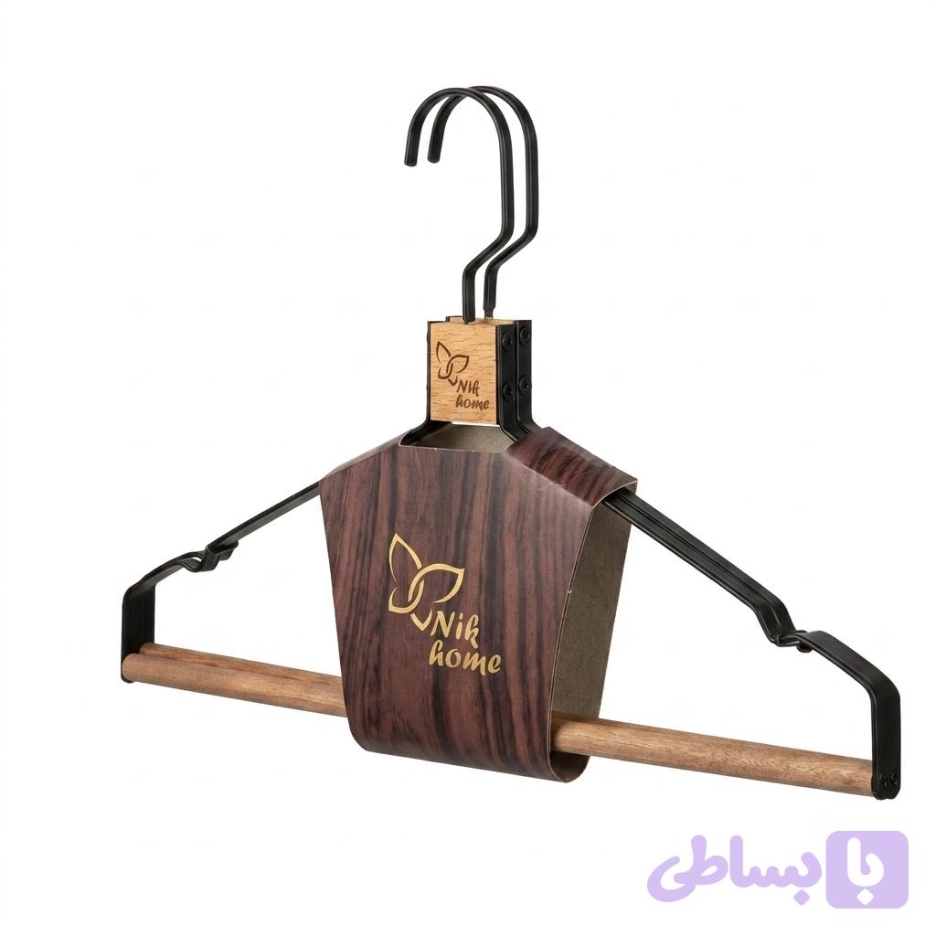 چوب لباسی و جا کتی استیل و چوب لوکس نیک هوم — تصویر 1