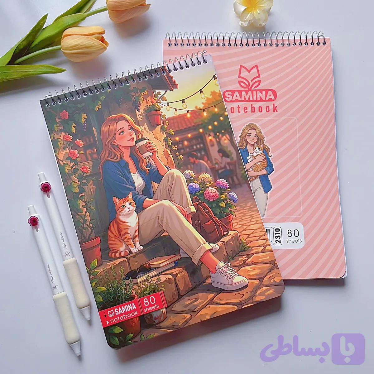 دفتر ۸۰ برگ فنر از بالا | خطوط آبی ملایم
