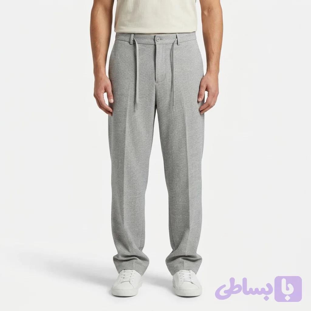 شلوار کمر کش مردانه طرح پوست ماری مدل بگ (Baggy Fit) رنگ طوسی