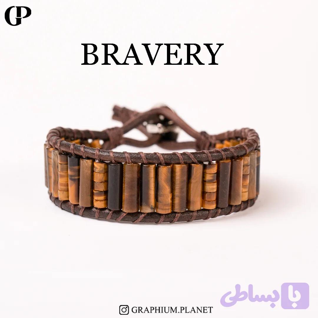 دستبند Bravery با سنگ چشم ببر و بندچرم