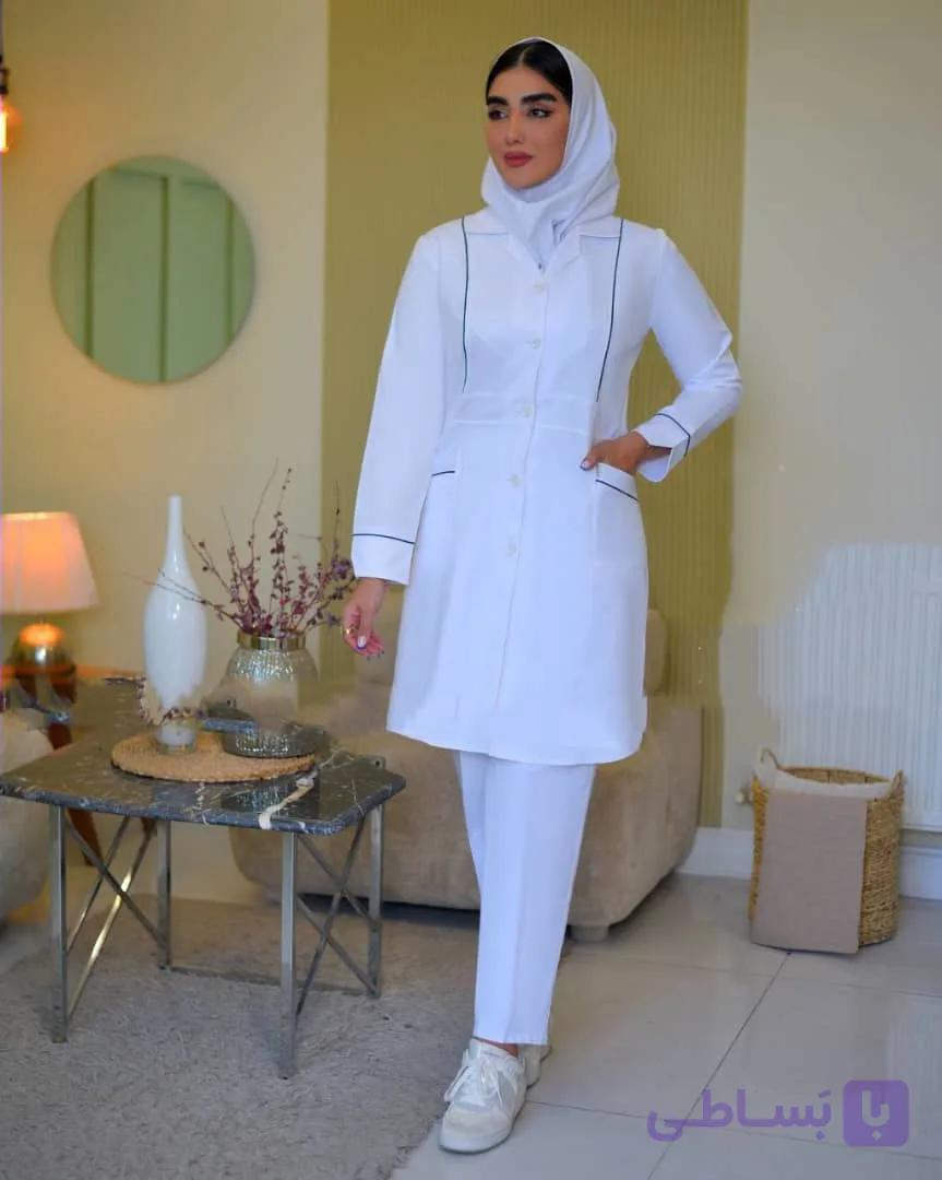 مانتو تک ست ورک سفید-مغزی مشکی — تصویر 1