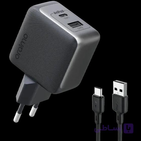 شارژر 33 وات GaN|اورایمو 2پین با کابل تایپ سی مدل PowerGan 33 Pro