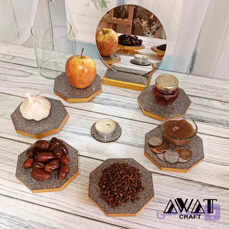 هفت سین چوب و رزین پایه دار 12 تکه آبی فیروزه ای — تصویر 1