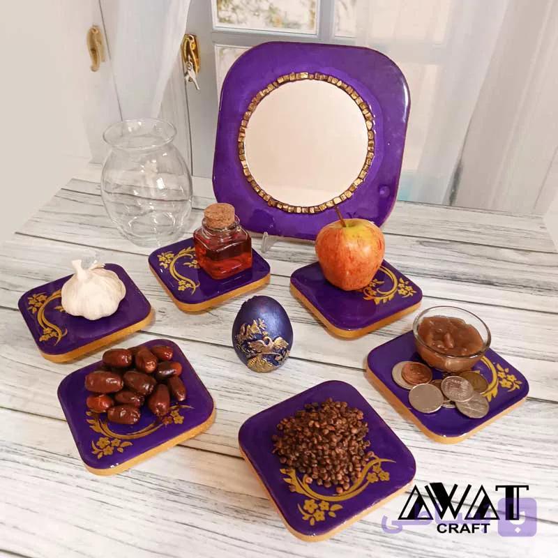 هفت سین چوب و رزین پایه دار 12 تکه بنفش — تصویر 1