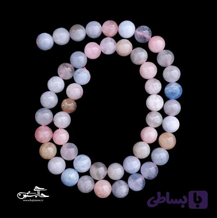 ریسه مهره سنگ طبیعی مورگانایت سایز 8 — تصویر 1