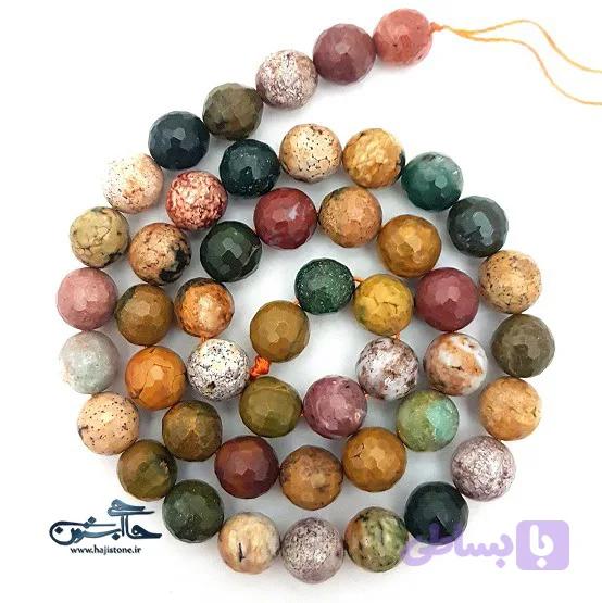 ریسه مهره سنگ طبیعی گلدن اوشن جاسپر تراش سایز 8 — تصویر 1