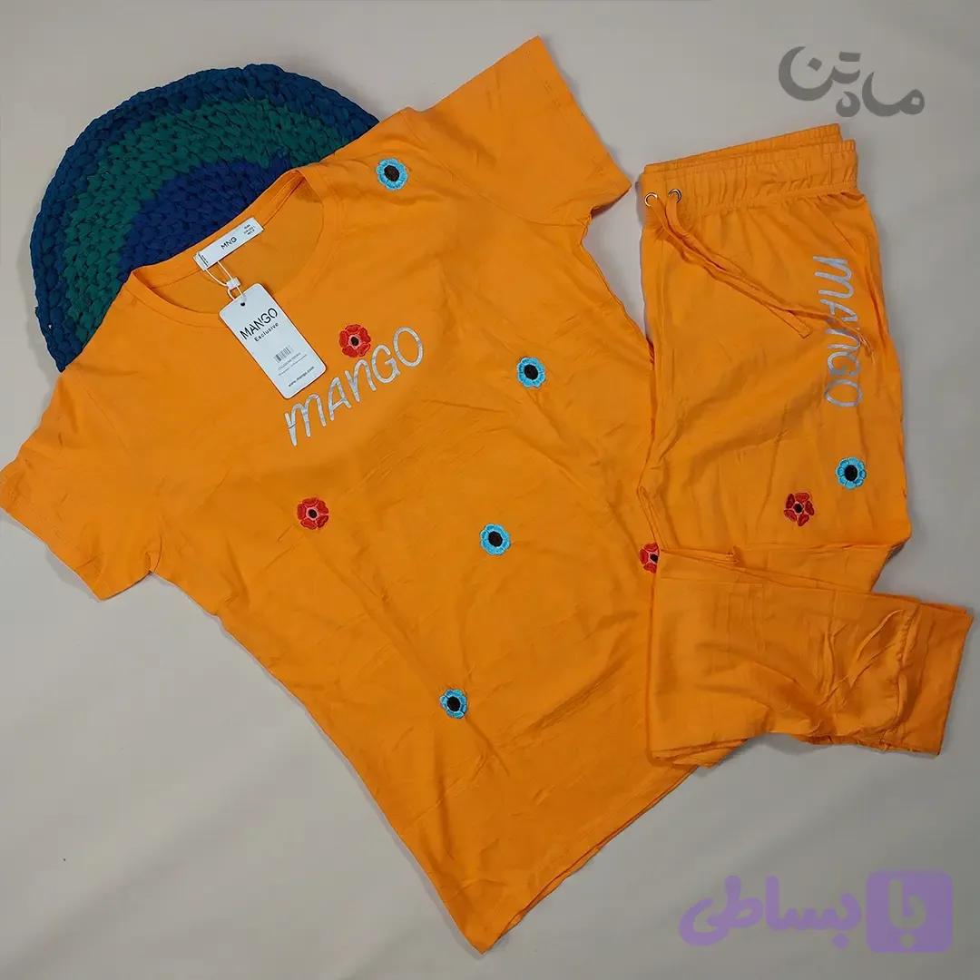 ست تیشرت و شلوار زنانه مارک MANGO گلدوزی شده