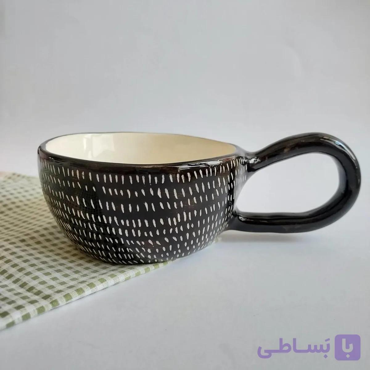 ماگ سرامیکی دست ساز – طرح خطوط سفید — تصویر 1