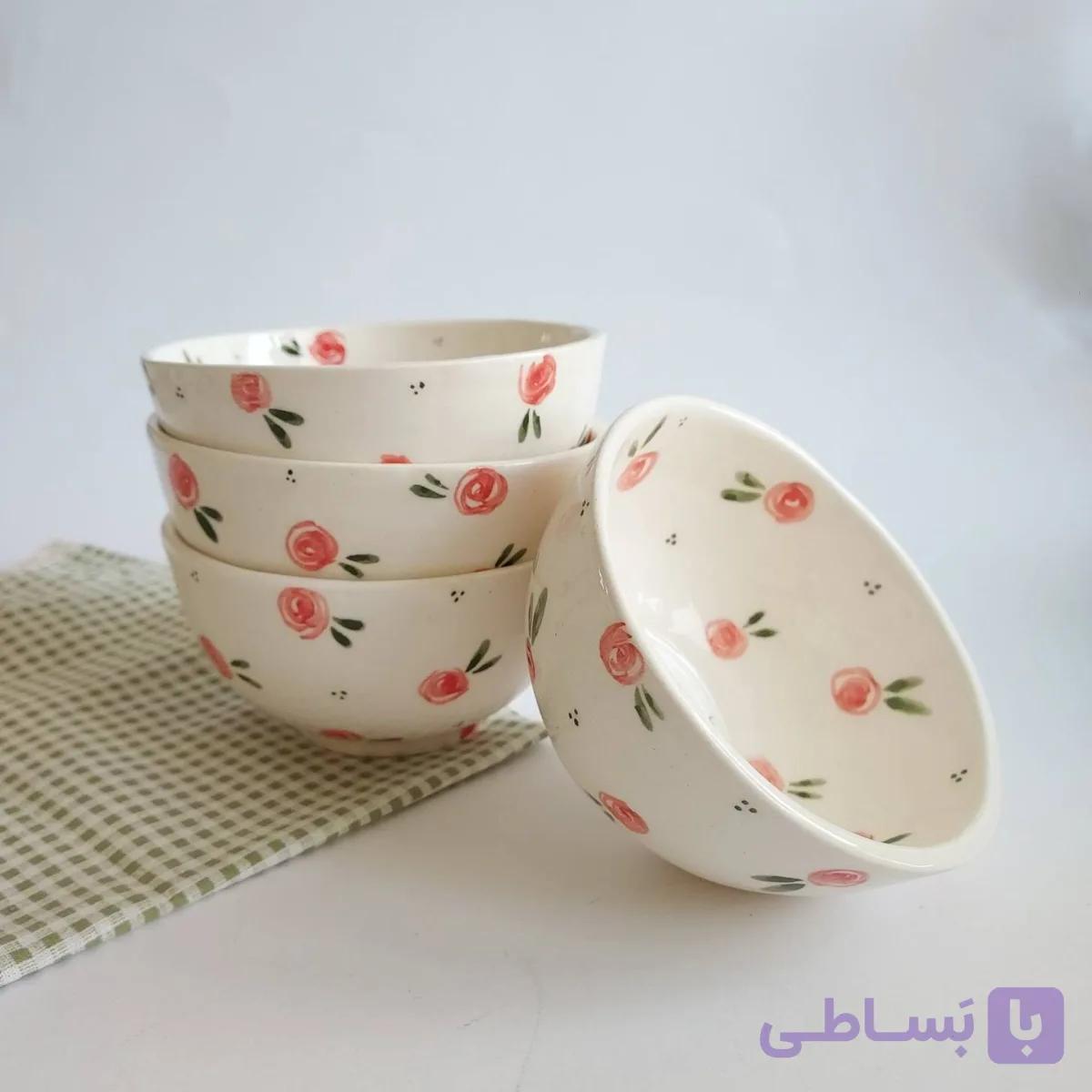 مجموعه چهارعددی پیاله سرامیکی- طرح گل گلی ریز — تصویر 1