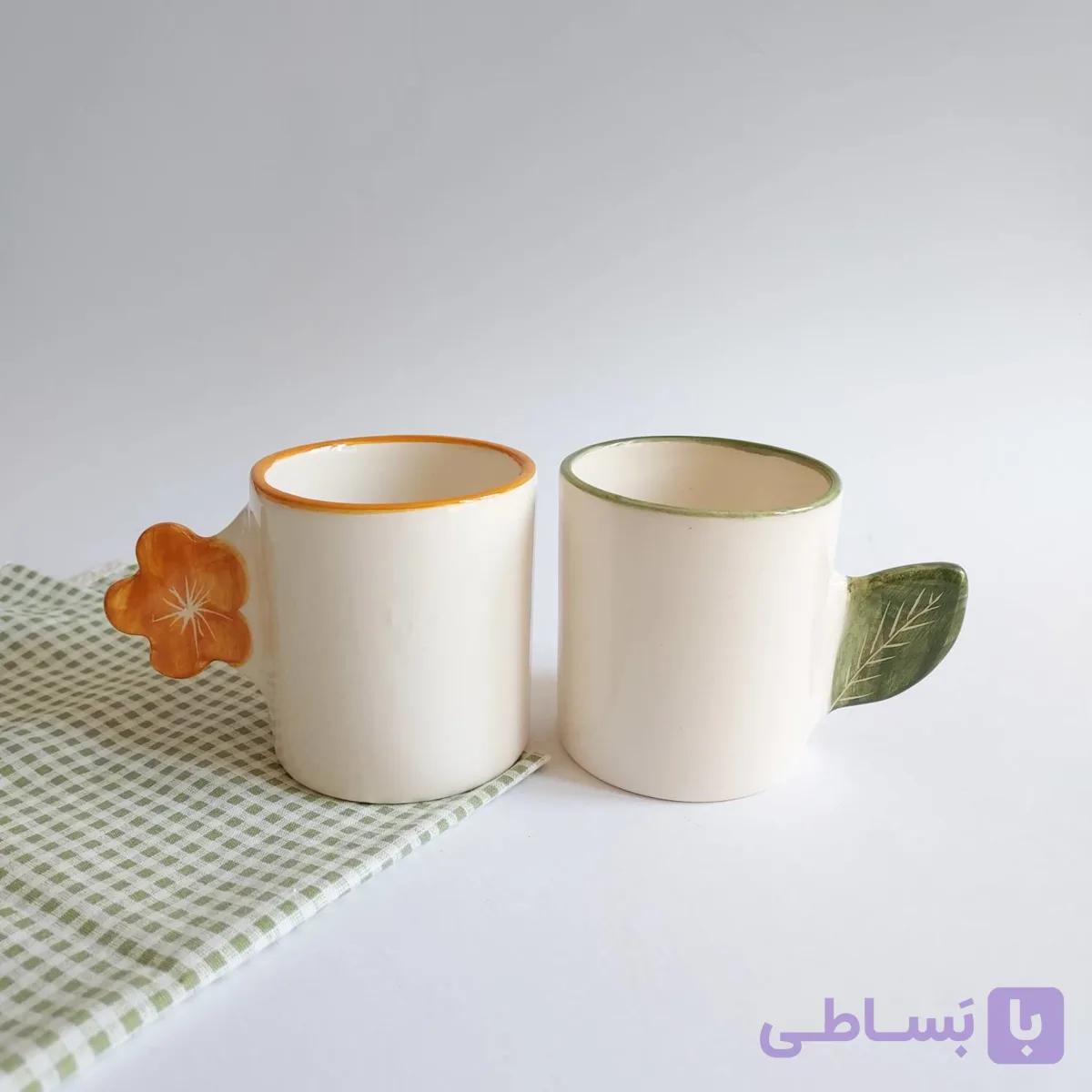 ست دونفره اسپرسوخوری سرامیکی دست ساز – طرح گل و برگ — تصویر 1