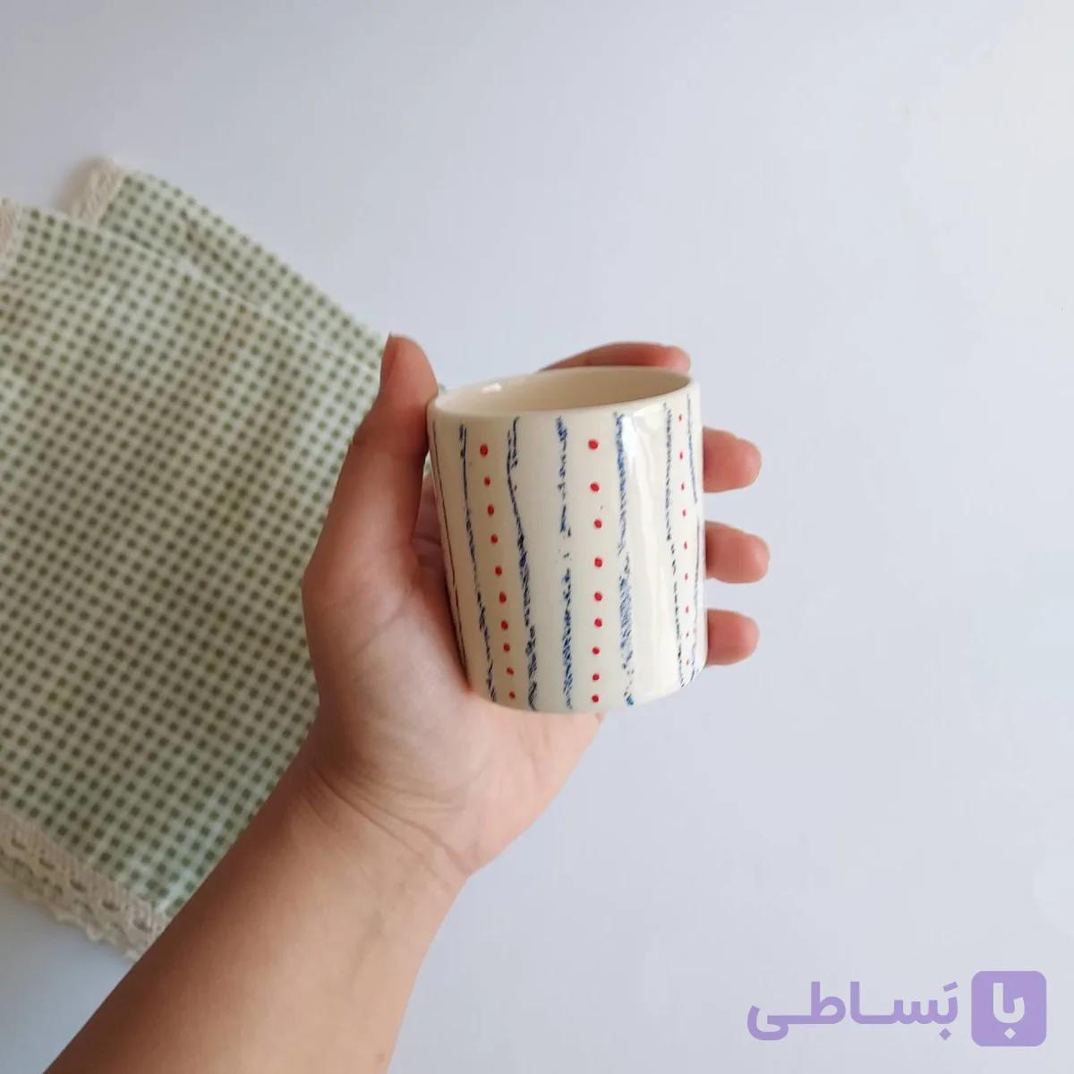 ماگ سرامیکی دست ساز – طرح راه راه آبی — تصویر 1