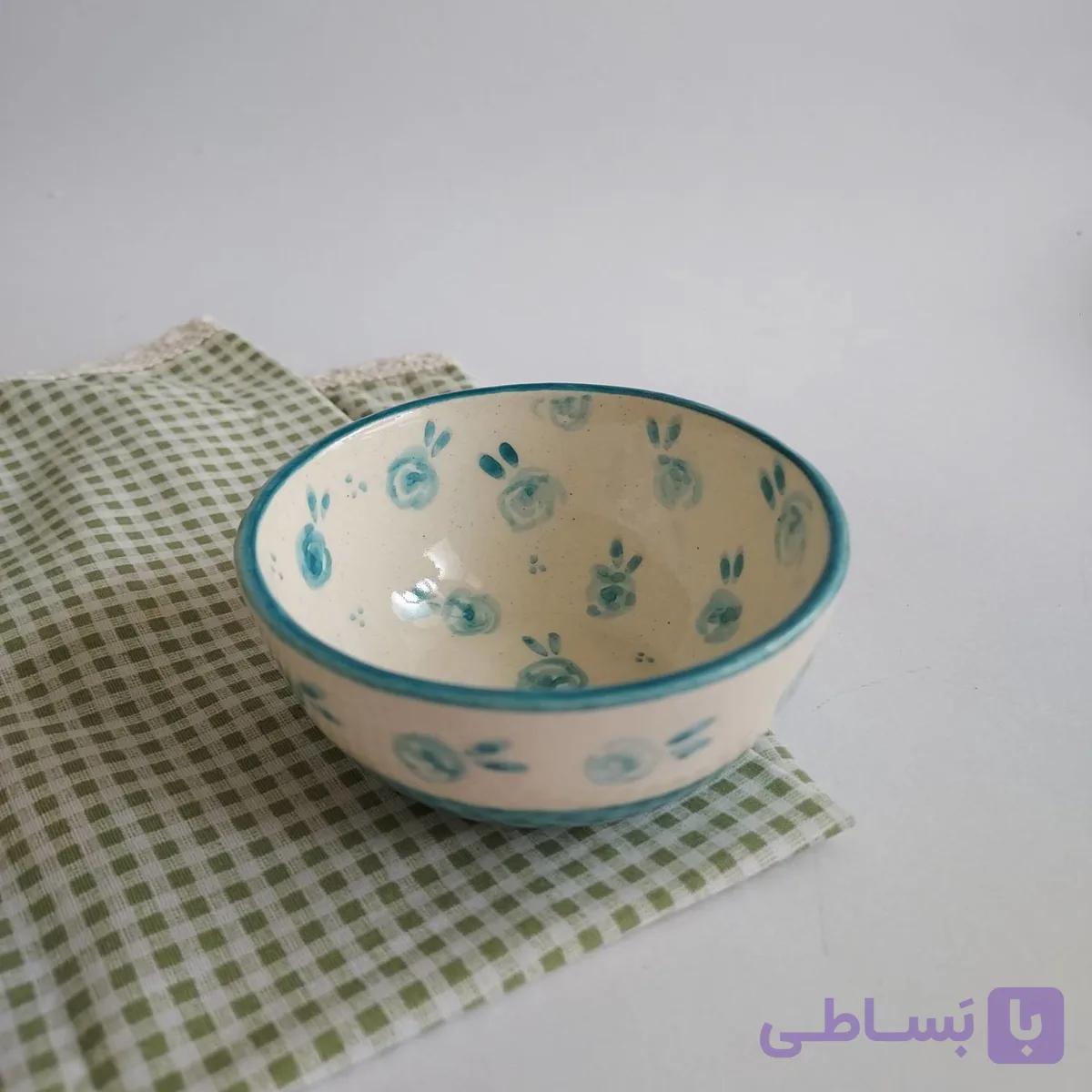 کاسه سرامیکی دست ساز – طرح گل های آبی — تصویر 1