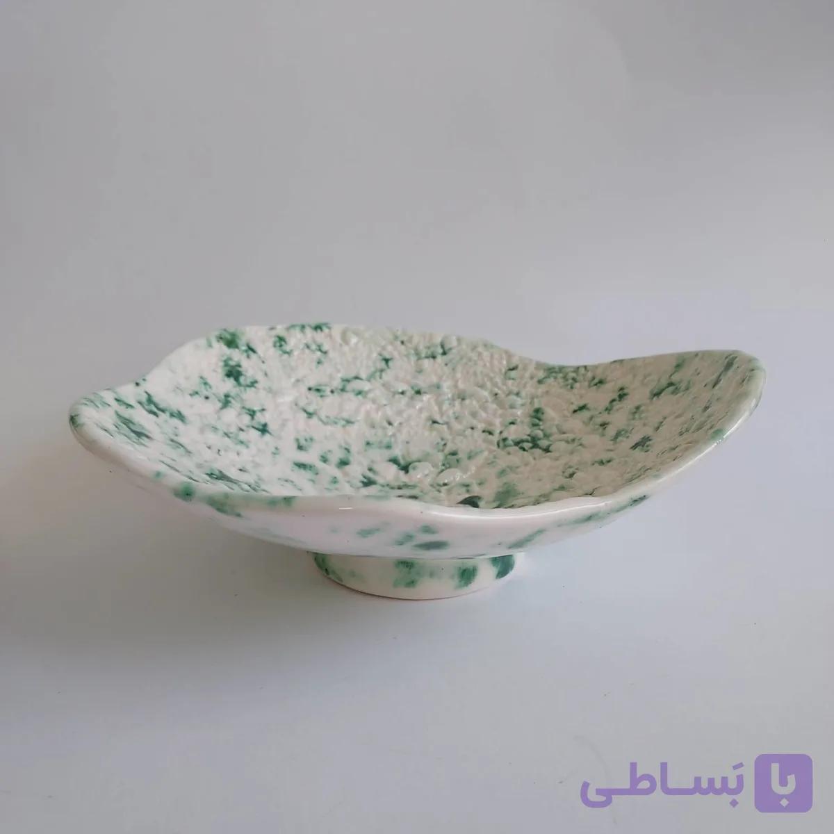 ظرف تک نسخه میوه خوری سرامیکی دست ساز – طرح سبز — تصویر 1
