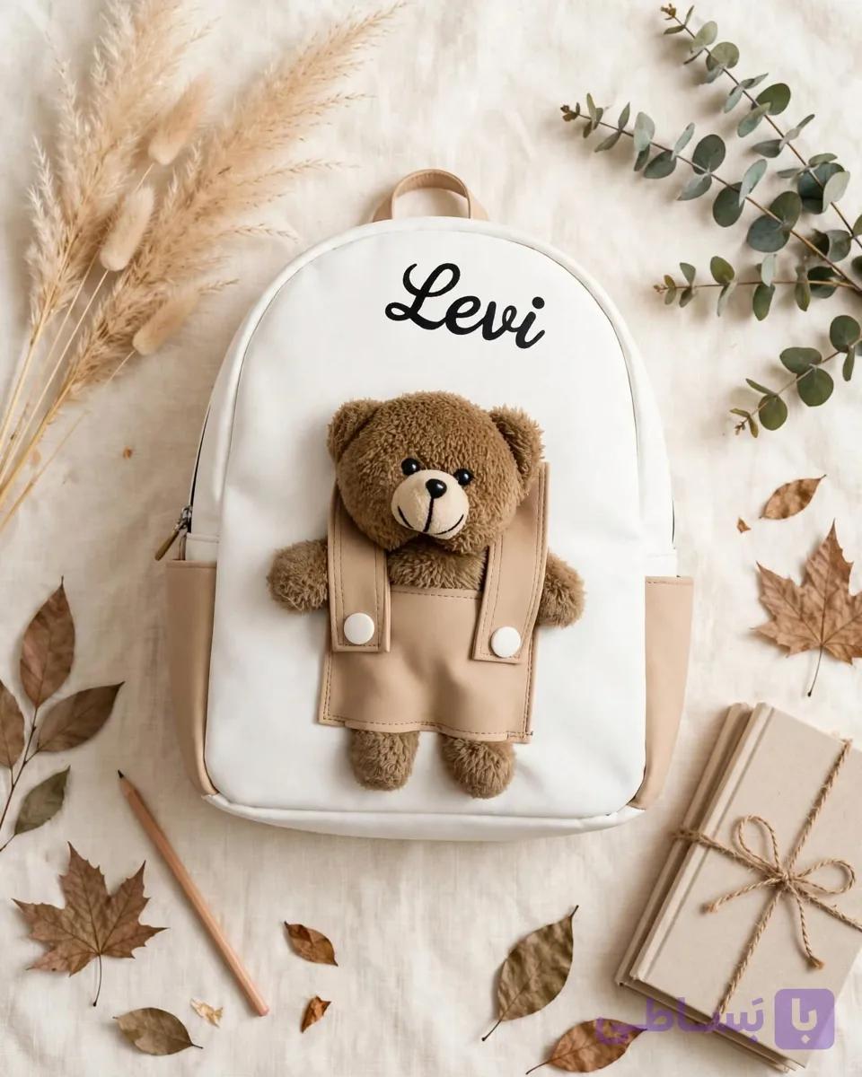 کوله پشتی خرسی Levi | کوله تدی عروسکی کرم سفید