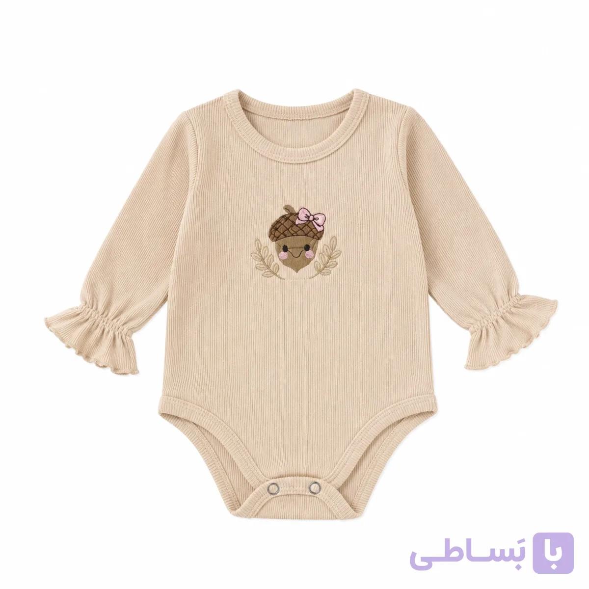 بادی دخترانه بچگانه آستین بلند طرح بلوط سرخابی مناسب 6 ماه تا 2 سال — تصویر 1