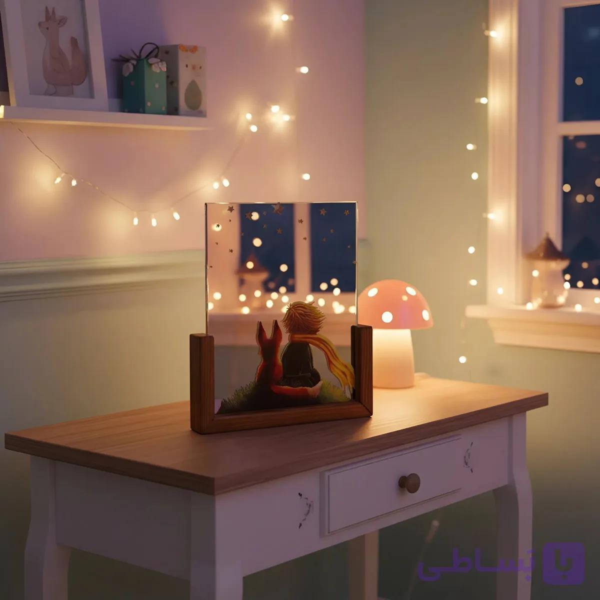 آینه دکوری پایه چوبی رونیکا  مدل U بزرگ طرح شازده کوچلو