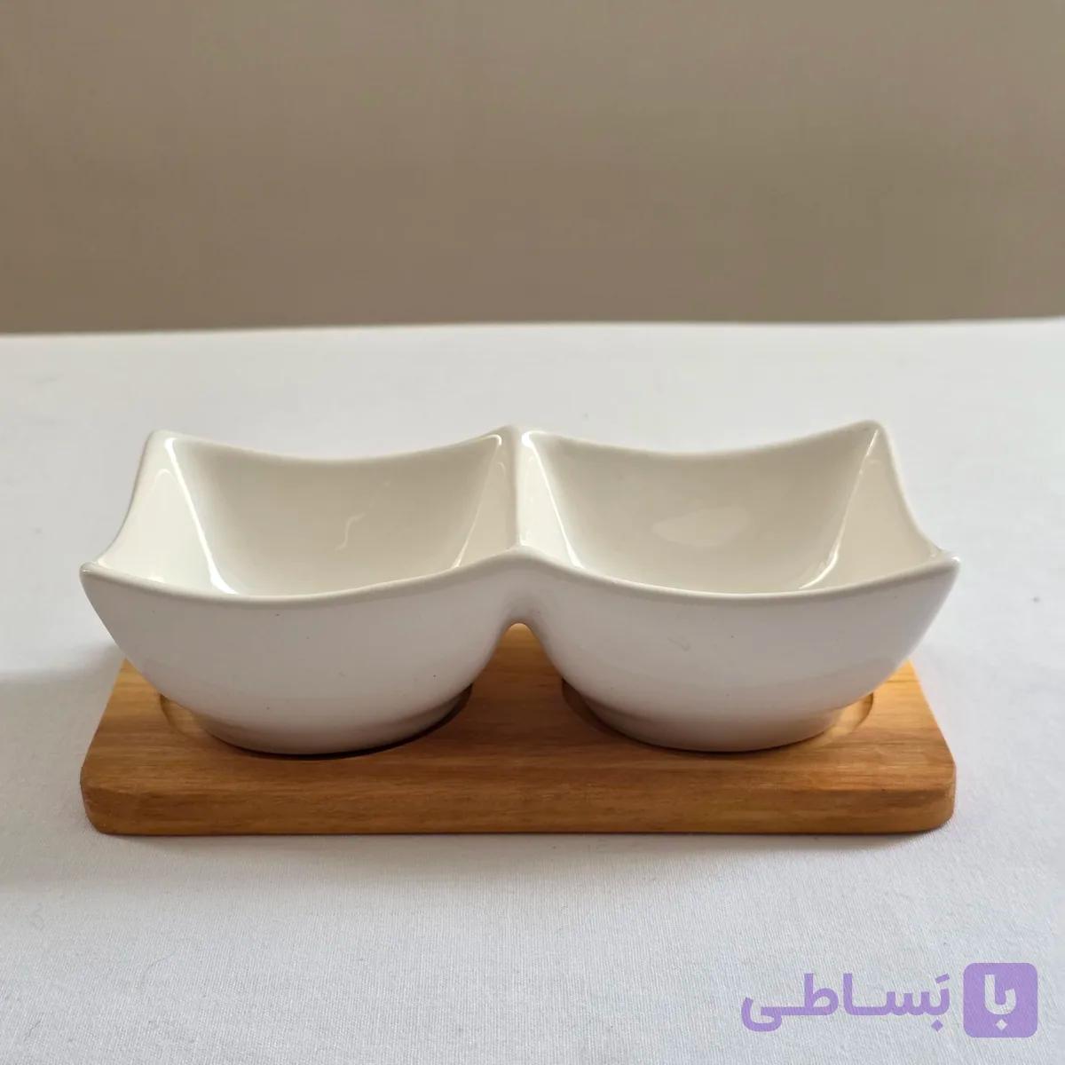ظرف سرو سرامیکی با زیره چوبی