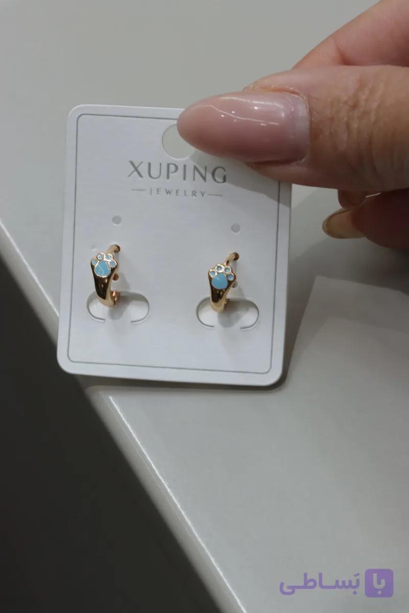 گوشواره ژوپینگ میناکاری آبی طرح بابانوئل | گوشواره زنانه ژوپینگ طرح زمستانه — تصویر 1