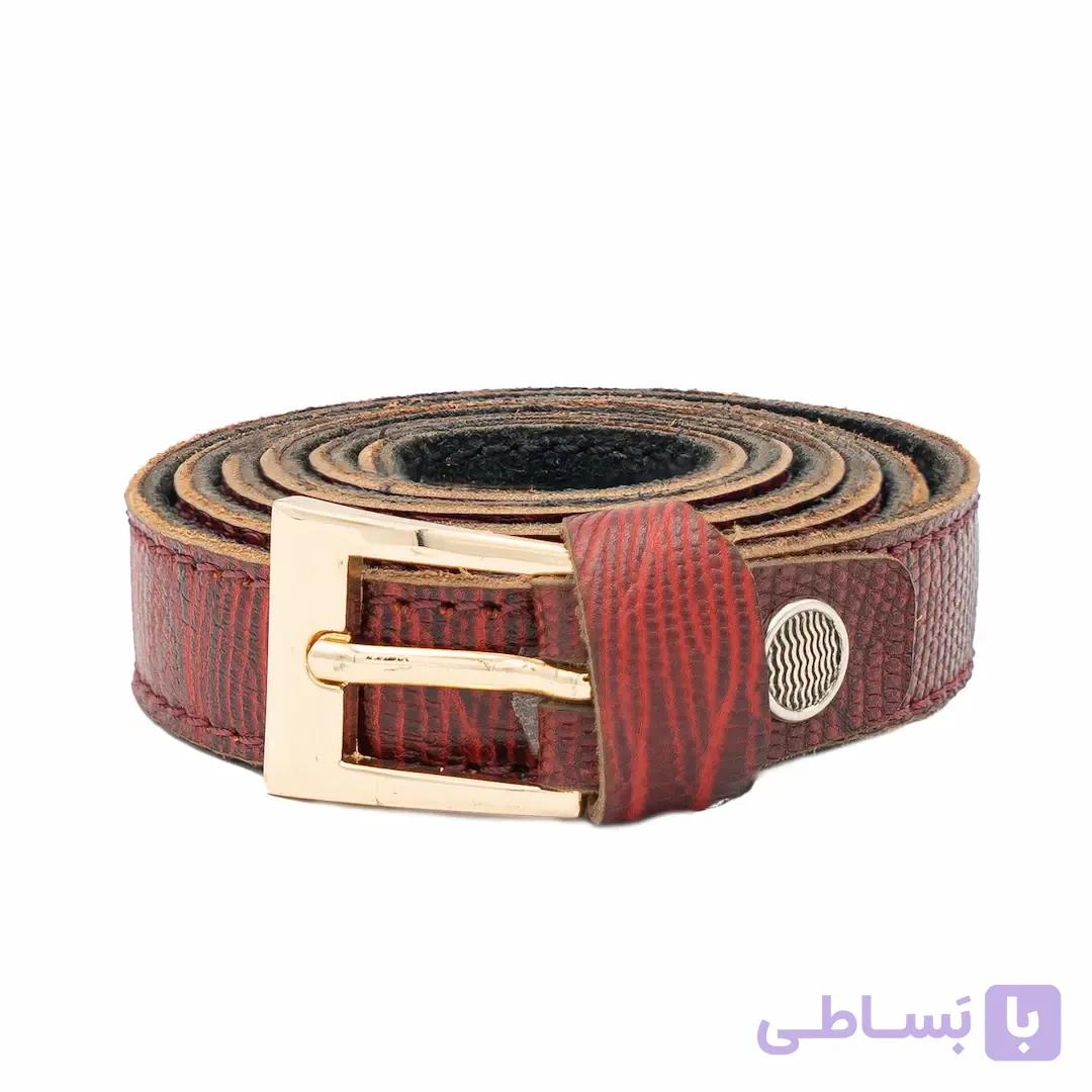 کمربند چرم زنانه قرمز مدل لارا — تصویر 1