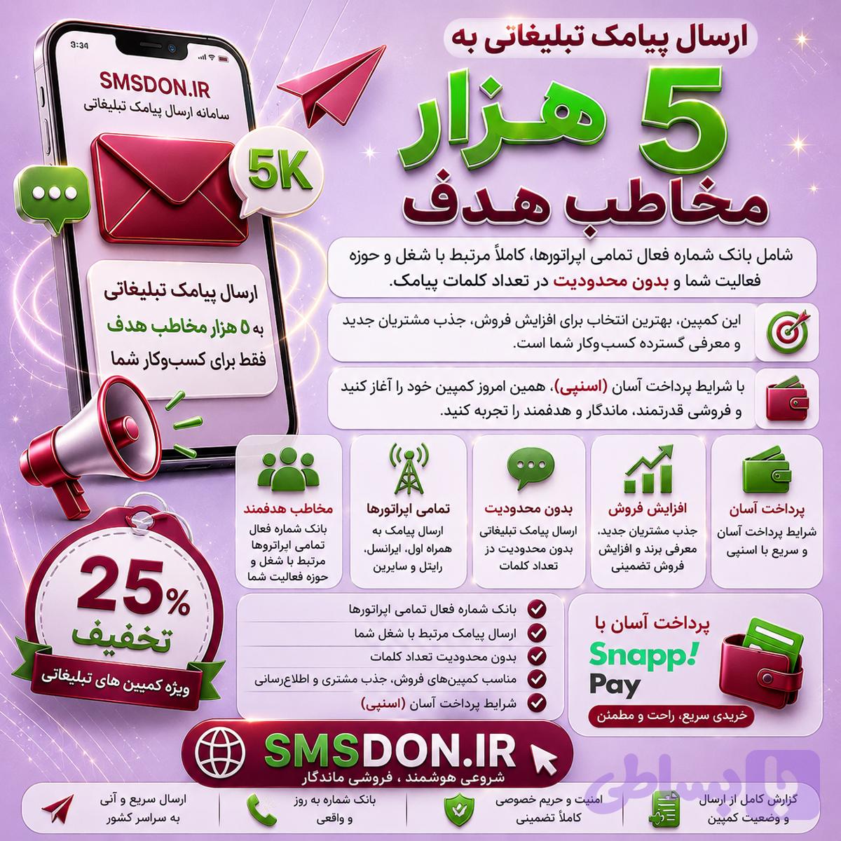 کمپین تبلیغات پیامکی 5 هزار مخاطب