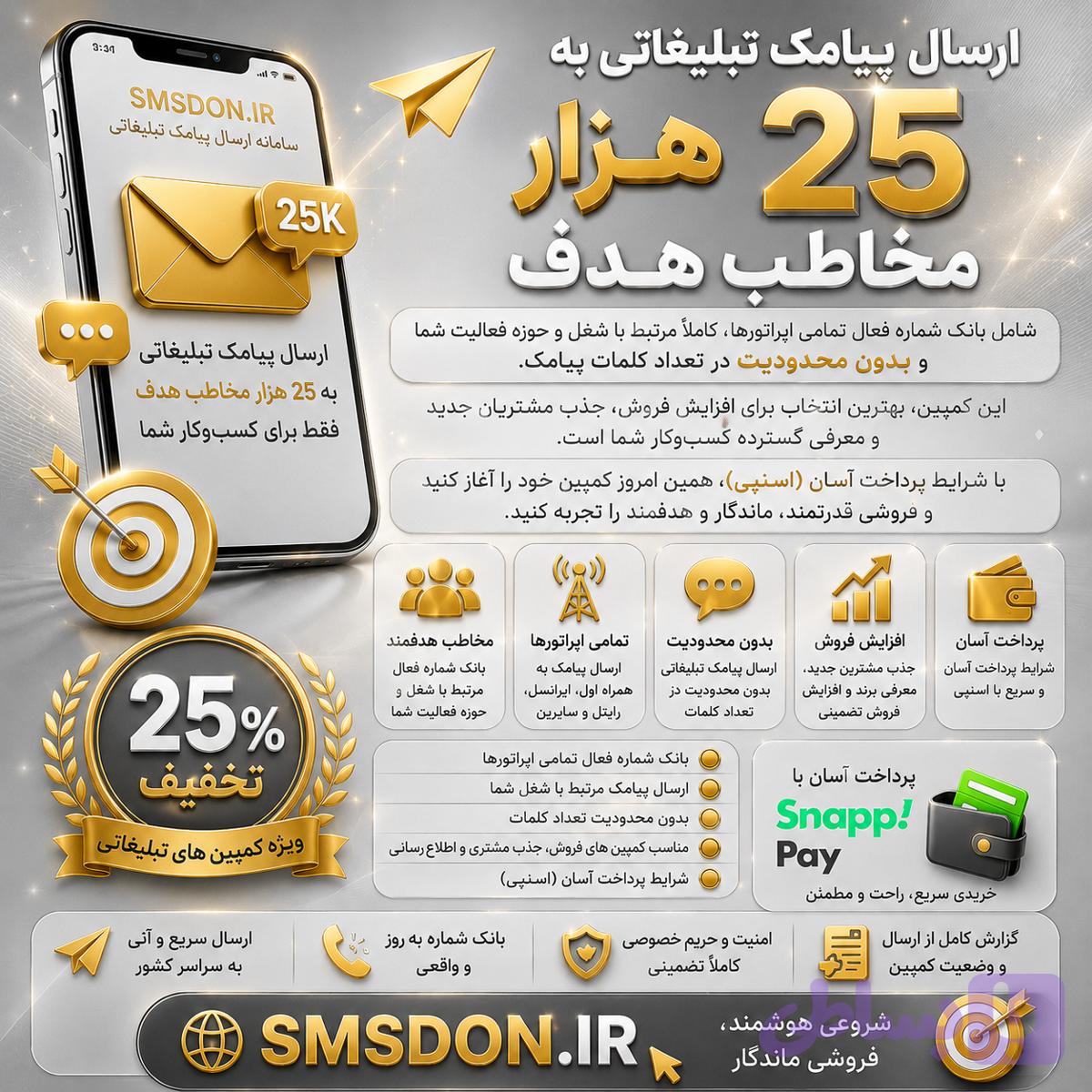 کمپین تبلیغات پیامکی 25 هزار مخاطب