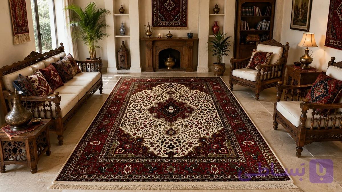 قالیچه دستبافت 30 رج کرمان قلم آذرشهر طرح کلاسیک اصیل – کد 78421 — تصویر 1