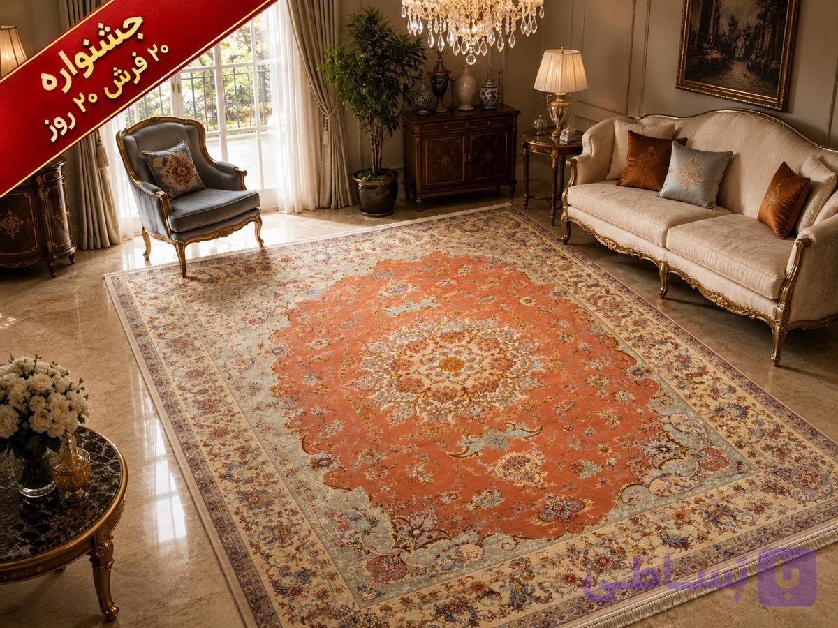 فرش 12 متری دستبافت اصیل تبریز 40 رج کد 79924 — تصویر 1