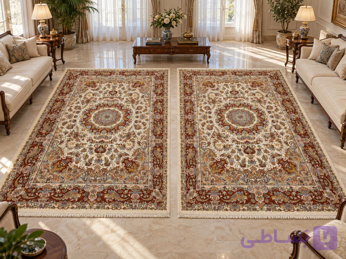 جفت دستباف 6 متری طرح خطیبی استاد بافت 30 رج – کد 75904 — تصویر 1
