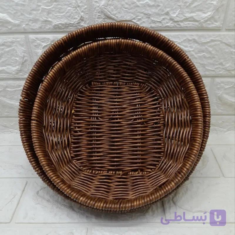 ست سه تکه سبد حصیری مدل جای نان و سبزی گرد
