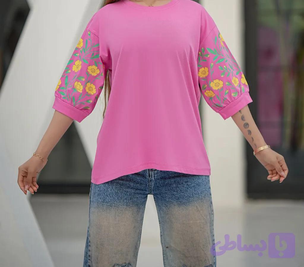تیشرت زنانه یقه گرد آستین کوتاه گلدار