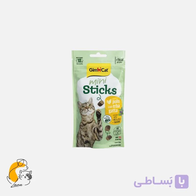 تشویقی گربه مینی استیکس جیم‌کت با طعم مرغ و کت‌نیپ (۵۰ گرم)