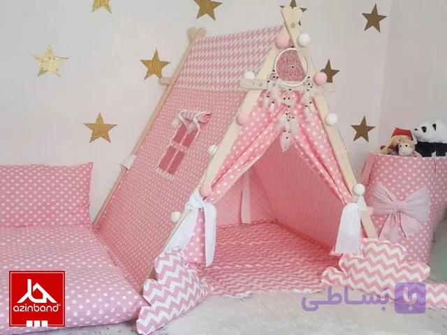 چادر بازی کودک طرح کلبه مدل صورتی زیگزاگ (پرنسسی) | Play House