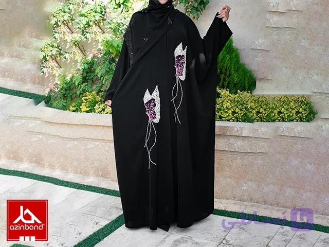 مانتو عبایی جواهر دوزی دو پروانه جلوی مانتو