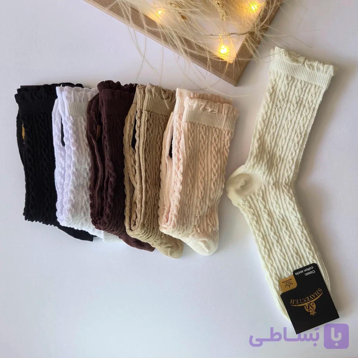 جوراب ساقدار اسپرت گندمی طرح برجسته زنانه