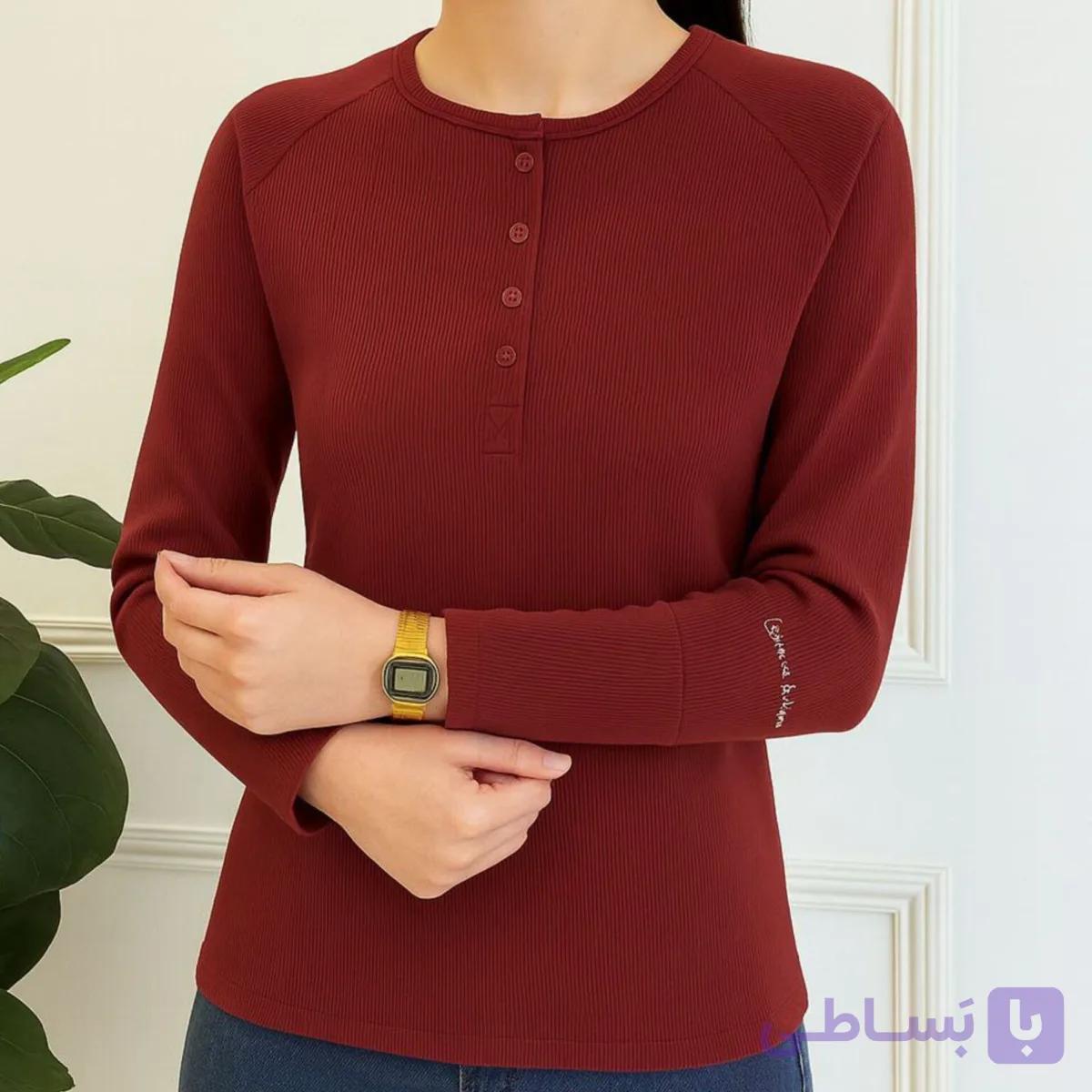 بلوز استین دار یقه 4 دکمه ( پک 6 عددی ) — تصویر 1