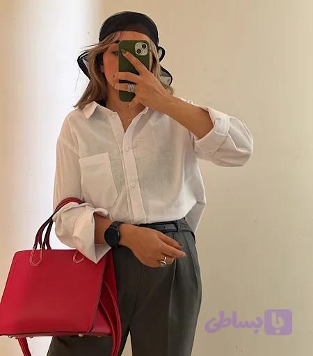 شومیز لینن سفید بیسیک 019 — تصویر 1