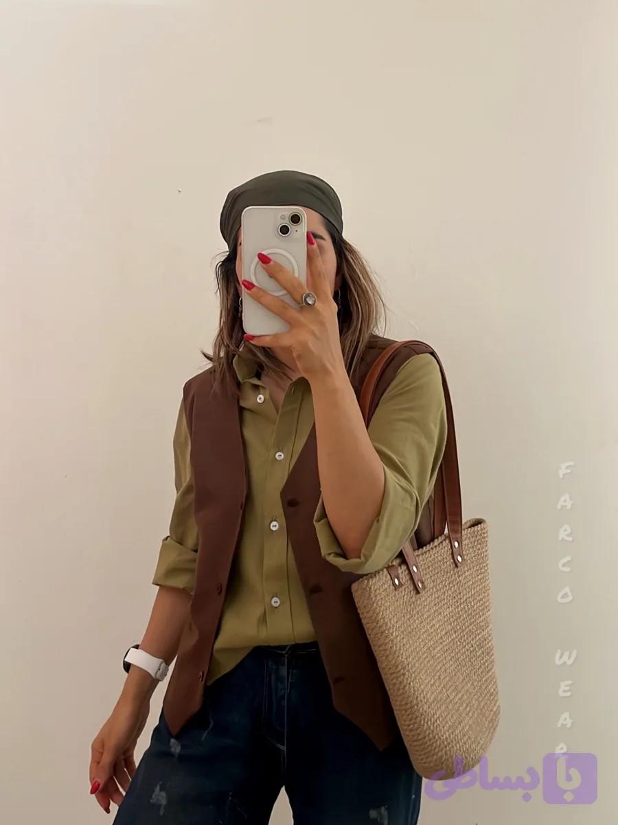 شومیز لینن سبز لجنی کد 052 — تصویر 1
