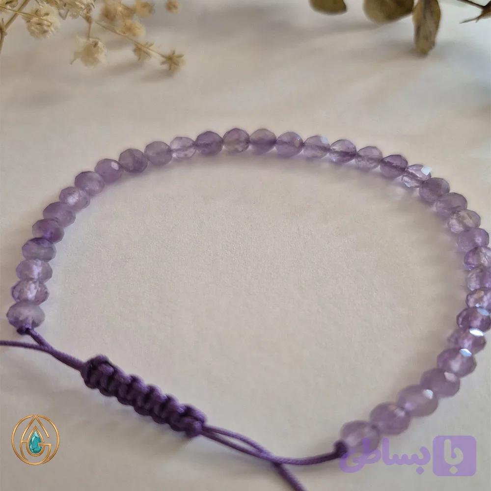 دستبند سنگی مهره‌ای آمیتیست طبیعی تراش‌دار کد ۷۰۱ — تصویر 1