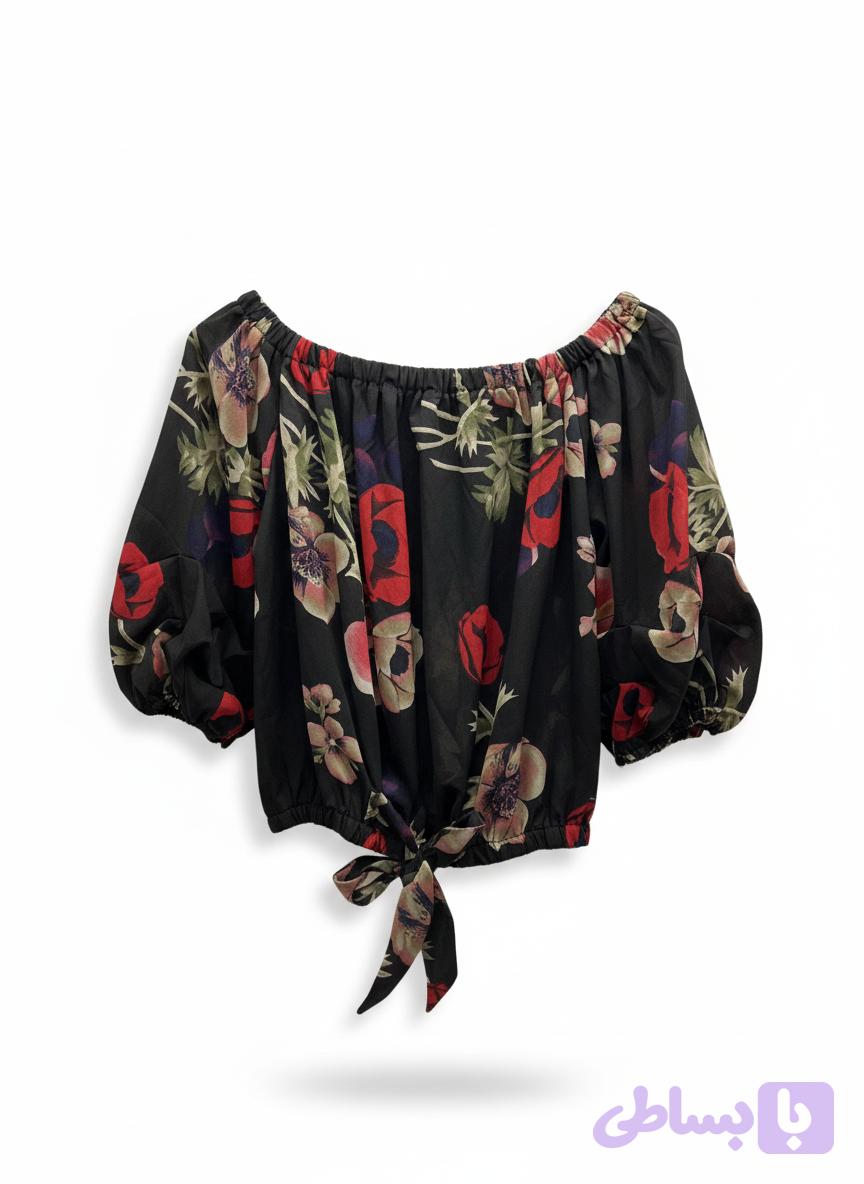 کراپ زنانه گلدار گره ای