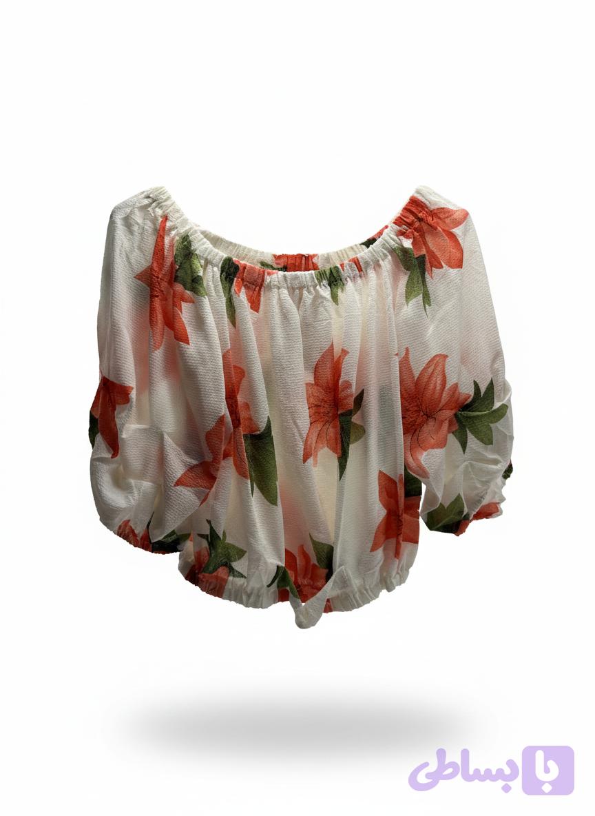 کراپ زنانه گلدار گره ای
