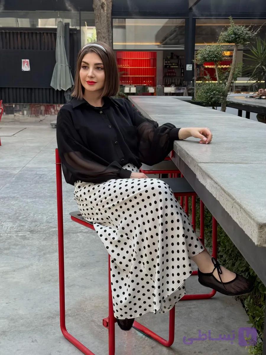 دامن زنانه خال خالی سفید سایز بندی ۳۶ تا ۴۲